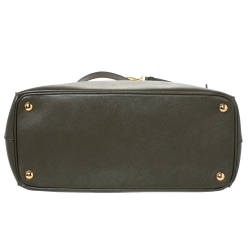 Pre Owned Prada Khaki Green Saffiano Lux Leather Medium Galleria Double Zip Tote