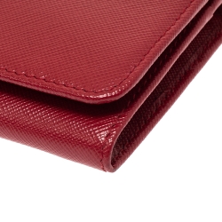 Pre Owned Prada Red Saffiano Metal Leather Flap Continental Wallet