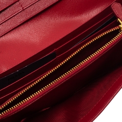 Pre Owned Prada Red Saffiano Metal Leather Flap Continental Wallet