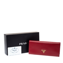 Pre Owned Prada Red Saffiano Metal Leather Flap Continental Wallet