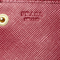 Pre Owned Prada Red Saffiano Metal Leather Flap Continental Wallet