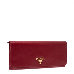 Pre Owned Prada Red Saffiano Metal Leather Flap Continental Wallet