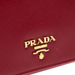 Pre Owned Prada Red Saffiano Metal Leather Flap Continental Wallet
