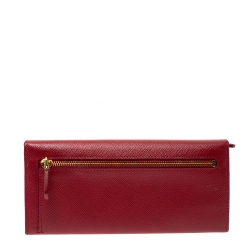 Pre Owned Prada Red Saffiano Metal Leather Flap Continental Wallet