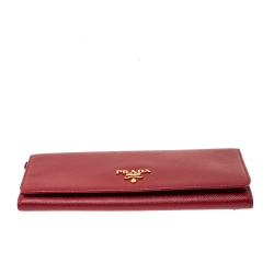 Pre Owned Prada Red Saffiano Metal Leather Flap Continental Wallet