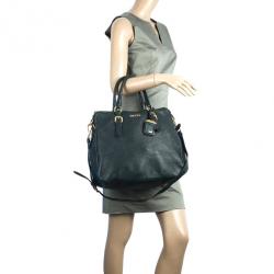 مملوكة مسبقًا Prada Dark Green Leather Logo Detail Top Handle Bag