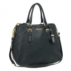مملوكة مسبقًا Prada Dark Green Leather Logo Detail Top Handle Bag