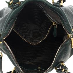 مملوكة مسبقًا Prada Dark Green Leather Logo Detail Top Handle Bag