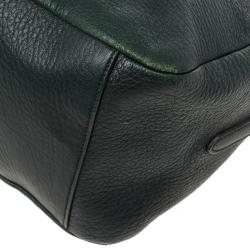 مملوكة مسبقًا Prada Dark Green Leather Logo Detail Top Handle Bag