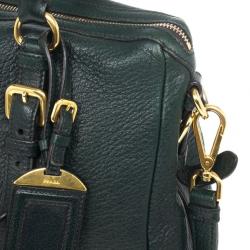 مملوكة مسبقًا Prada Dark Green Leather Logo Detail Top Handle Bag