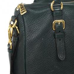 مملوكة مسبقًا Prada Dark Green Leather Logo Detail Top Handle Bag