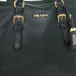 مملوكة مسبقًا Prada Dark Green Leather Logo Detail Top Handle Bag