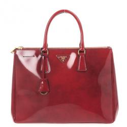 Pre Owned Prada Red Patent Lux Double-Zip Tote 