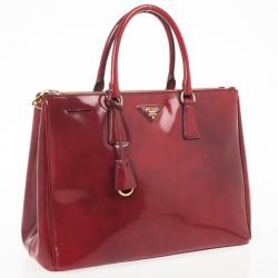 Pre Owned Prada Red Patent Lux Double-Zip Tote 