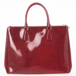 Pre Owned Prada Red Patent Lux Double-Zip Tote 