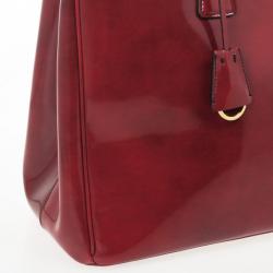Pre Owned Prada Red Patent Lux Double-Zip Tote 