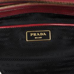 Pre Owned Prada Red Patent Lux Double-Zip Tote 