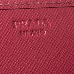Pre Owned Prada Pink Saffiano Lux Leather Bow Wallet On Chain