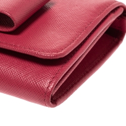 Pre Owned Prada Pink Saffiano Lux Leather Bow Wallet On Chain