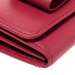 Pre Owned Prada Pink Saffiano Lux Leather Bow Wallet On Chain