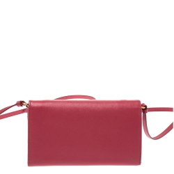Pre Owned Prada Pink Saffiano Lux Leather Bow Wallet On Chain