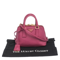 Pre Owned Prada Fuchsia Saffiano Lux Leather Mini Promenade Crossbody Bag