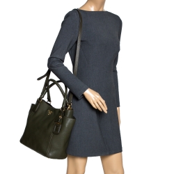 Pre Owned Prada Militare Green Daino Leather Sacca 2 Manici Tote
