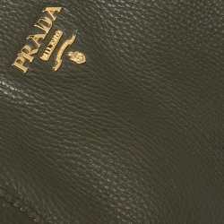 Pre Owned Prada Militare Green Daino Leather Sacca 2 Manici Tote