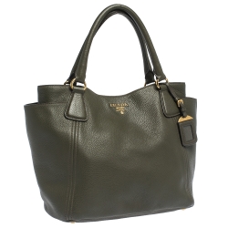 Pre Owned Prada Militare Green Daino Leather Sacca 2 Manici Tote