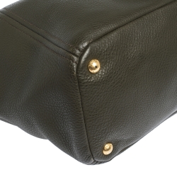 Pre Owned Prada Militare Green Daino Leather Sacca 2 Manici Tote