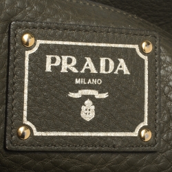 Pre Owned Prada Militare Green Daino Leather Sacca 2 Manici Tote