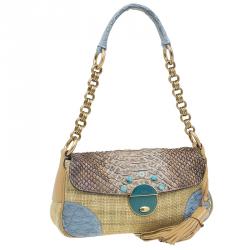 Pre Owned Prada Beige Python Stitched Paglia Twist Shoulder Bag