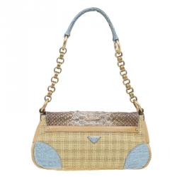 Pre Owned Prada Beige Python Stitched Paglia Twist Shoulder Bag