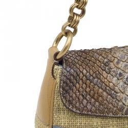 Pre Owned Prada Beige Python Stitched Paglia Twist Shoulder Bag