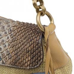 Pre Owned Prada Beige Python Stitched Paglia Twist Shoulder Bag
