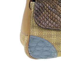 Pre Owned Prada Beige Python Stitched Paglia Twist Shoulder Bag