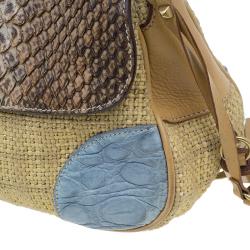 Pre Owned Prada Beige Python Stitched Paglia Twist Shoulder Bag