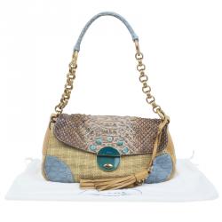 Pre Owned Prada Beige Python Stitched Paglia Twist Shoulder Bag