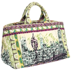 Prada Multicolor Printed Canapa Canvas Convertible Tote     