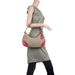 مملوكة مسبقًا Prada Red Trim Logo Jacquard Hobo Bag
