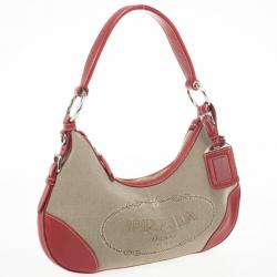 مملوكة مسبقًا Prada Red Trim Logo Jacquard Hobo Bag