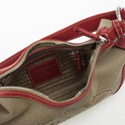 مملوكة مسبقًا Prada Red Trim Logo Jacquard Hobo Bag