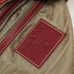 مملوكة مسبقًا Prada Red Trim Logo Jacquard Hobo Bag