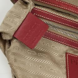 مملوكة مسبقًا Prada Red Trim Logo Jacquard Hobo Bag