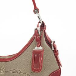 مملوكة مسبقًا Prada Red Trim Logo Jacquard Hobo Bag