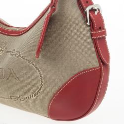 مملوكة مسبقًا Prada Red Trim Logo Jacquard Hobo Bag