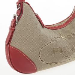 مملوكة مسبقًا Prada Red Trim Logo Jacquard Hobo Bag