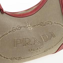 مملوكة مسبقًا Prada Red Trim Logo Jacquard Hobo Bag