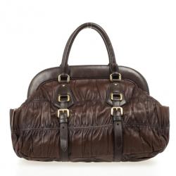 Pre Owned Prada Brown Leather Gaufre Bag