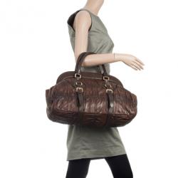 Pre Owned Prada Brown Leather Gaufre Bag